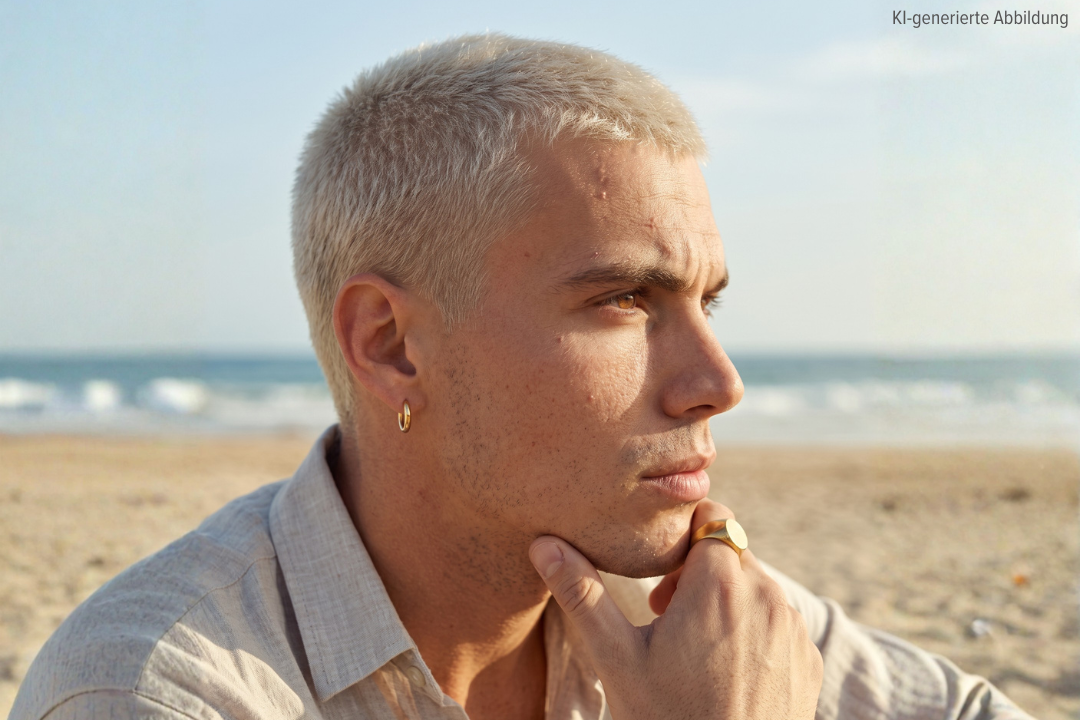 Mann mit blondiertem Buzz Cut, KI generierte Abbildung